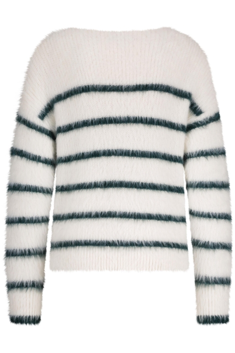 Red Button fuzzy sweater & stripe